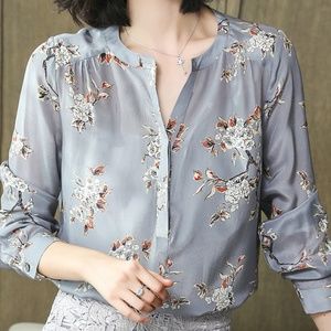 Stylish and simple plain printed silk blouse